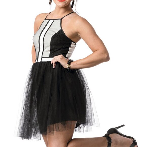 BCBGeneration Black White Lace Tulle Raceback Mini Party Prom Dress - Picture 2 of 13